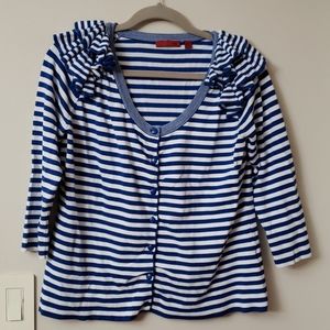 Red brand ruffled button up cardigan